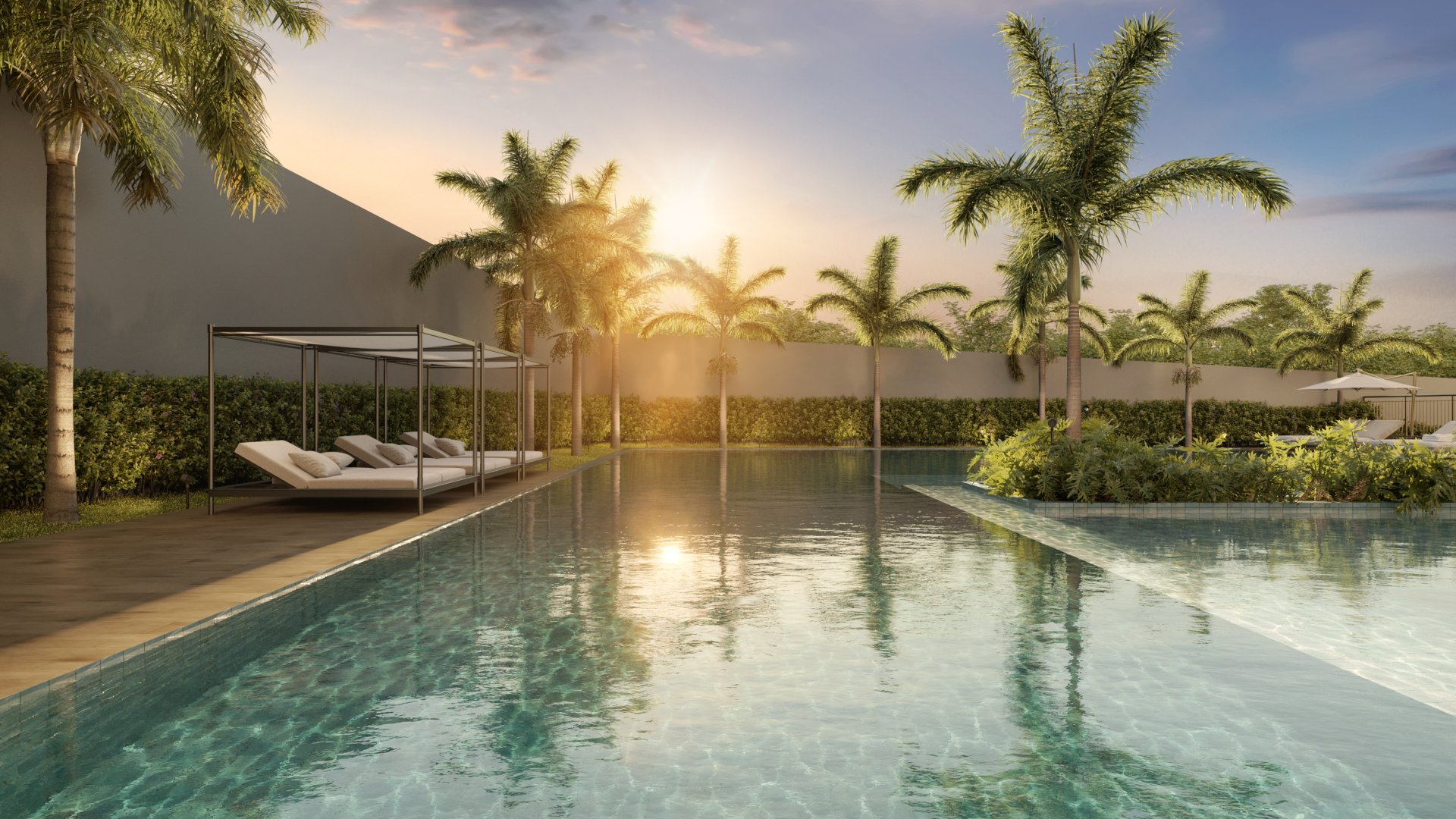 Piscina ao pôr do sol